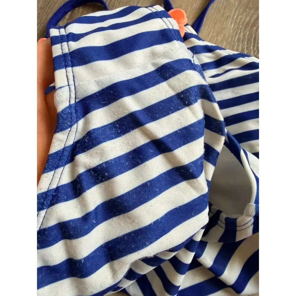 Crazy 8 Blue Striped One-Piece Swimsuit w/ Pink Flower